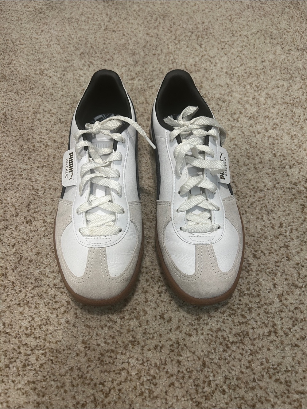 Puma White and Tan Low-Top Sneakers